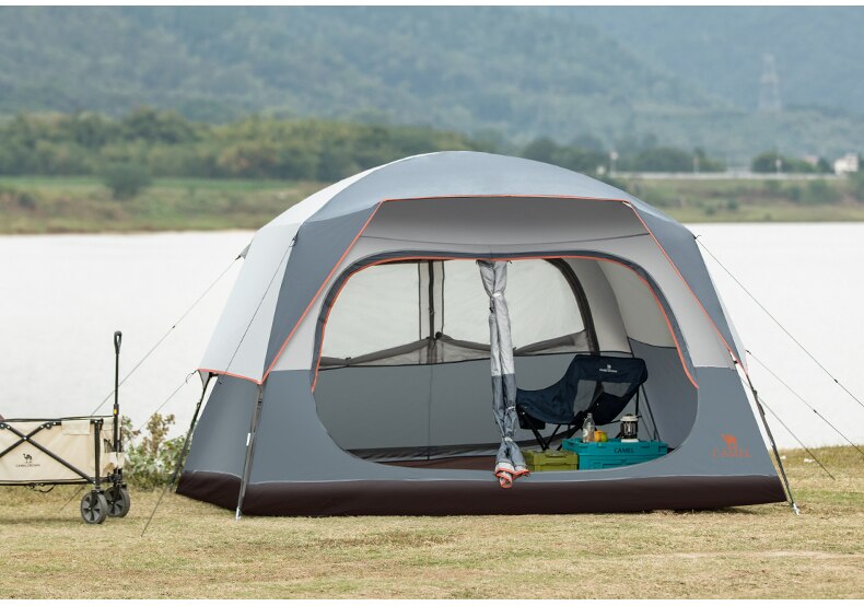 Cheap Goat Tents Golden Camel Outdoor 6 People Camping Tent Quick build Glass Pole Waterproof Sunshade Rainproof Family Tents Camping Suppies   